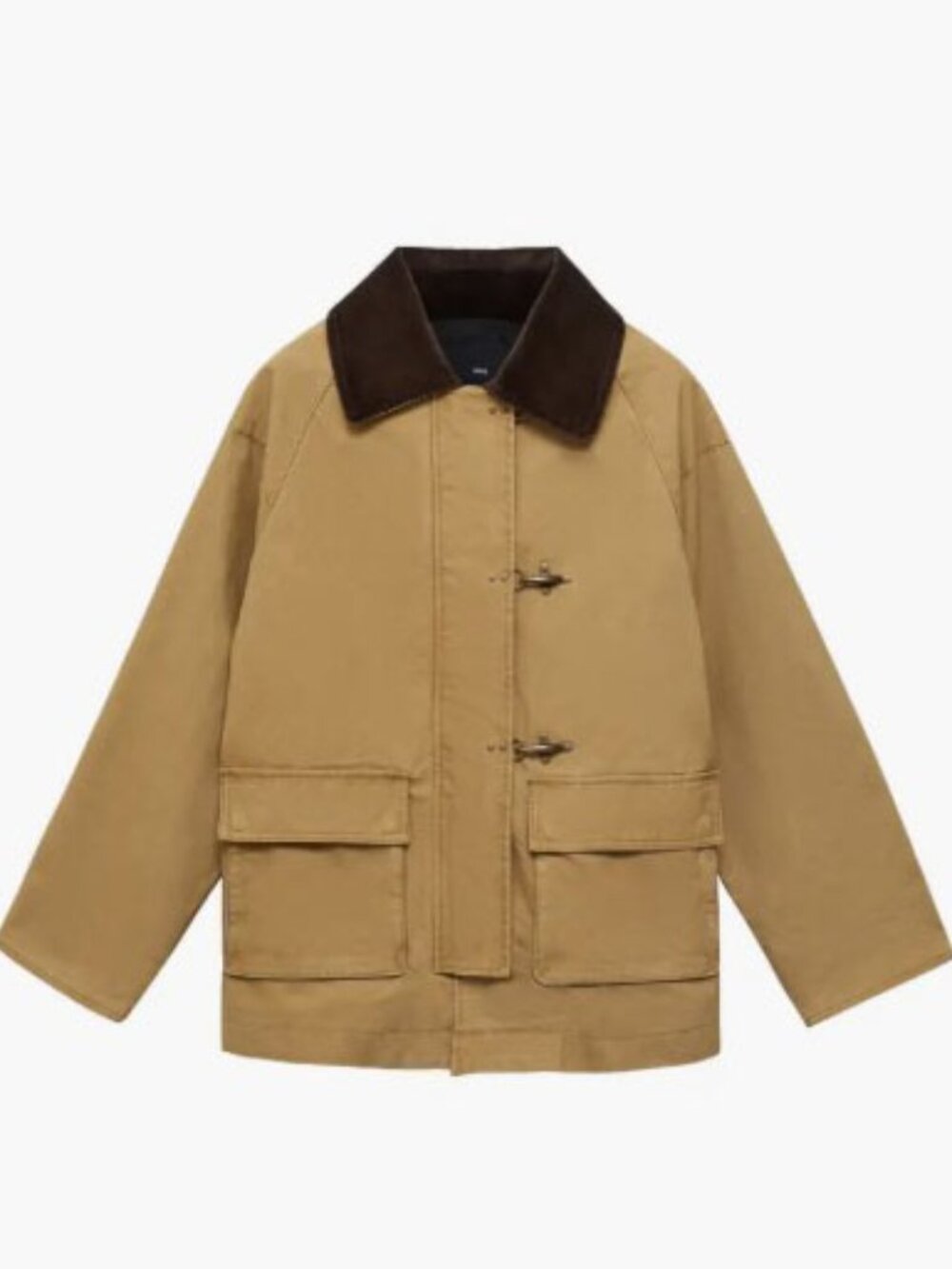 MANGO Corduroy Collar Cotton Canvas Barn Coat Tan L